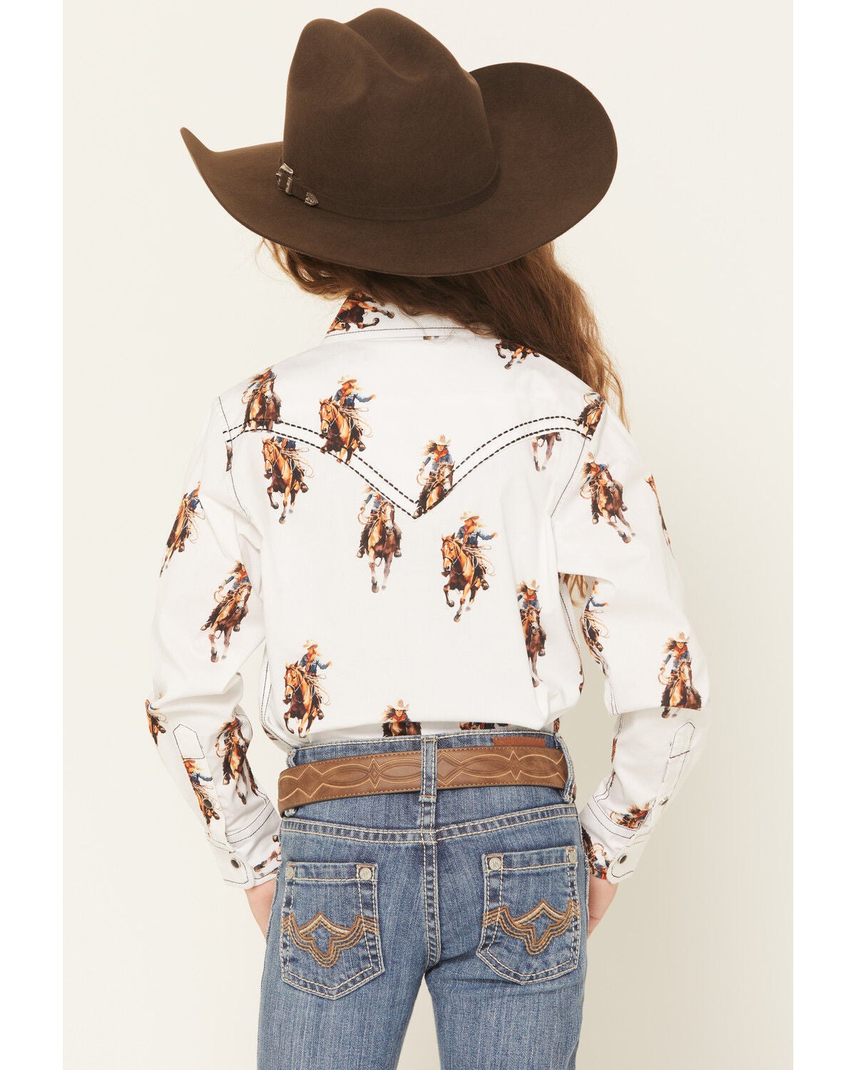 Image #4 - Cowgirl Hardware Girls' Vintage Cowgirl Long Sleeve Snap Stretch Western Shirt, White, hi-res
