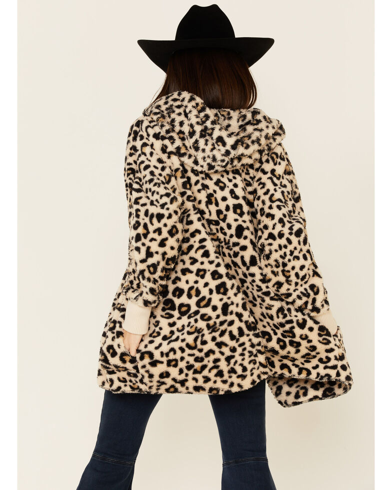 Hem & Thread Women's Tan Leopard Print Sherpa Lined Hooded Jacket , Tan, hi-res