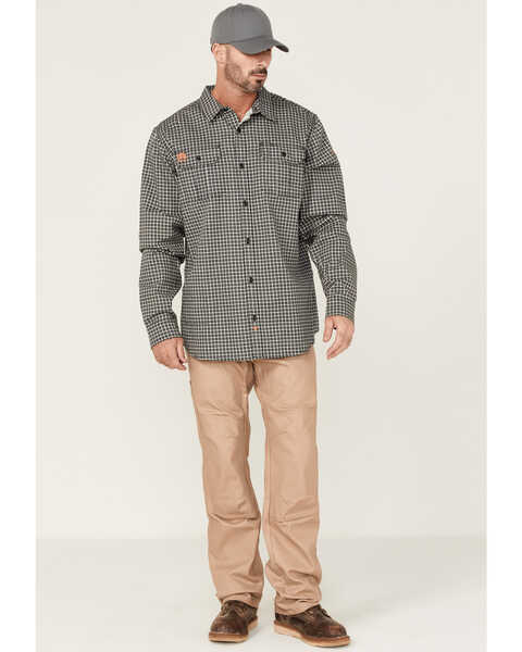 Image #2 - Hawx Men's FR Plaid Print Woven Long Sleeve Button-Down Work Shirt , Navy, hi-res