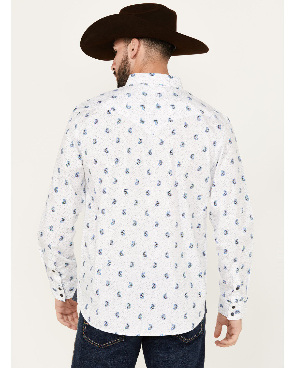 Image #4 - Moonshine Spirit Men's Attitude Paisley Print Long Sleeve Snap Western Shirt, White, hi-res