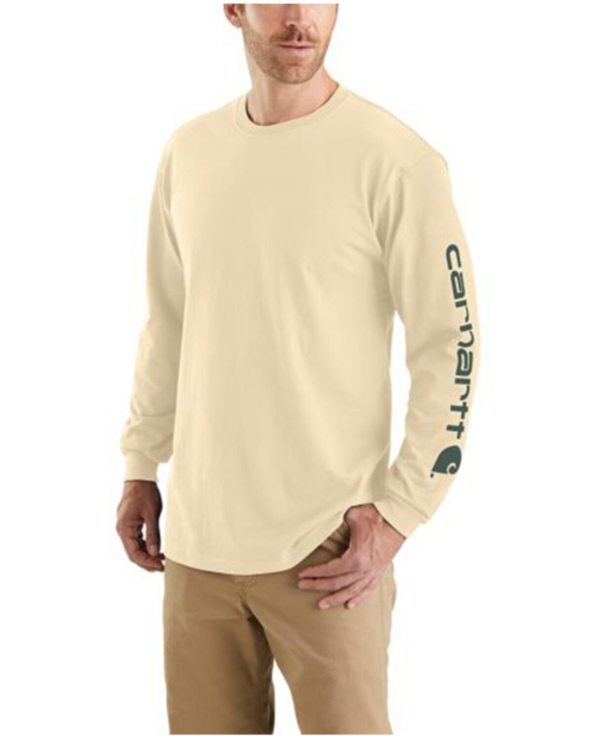 Image #1 - Carhartt Men's Loose Fit Heavyweight Long Sleeve Graphic Work T-Shirt, Oatmeal, hi-res