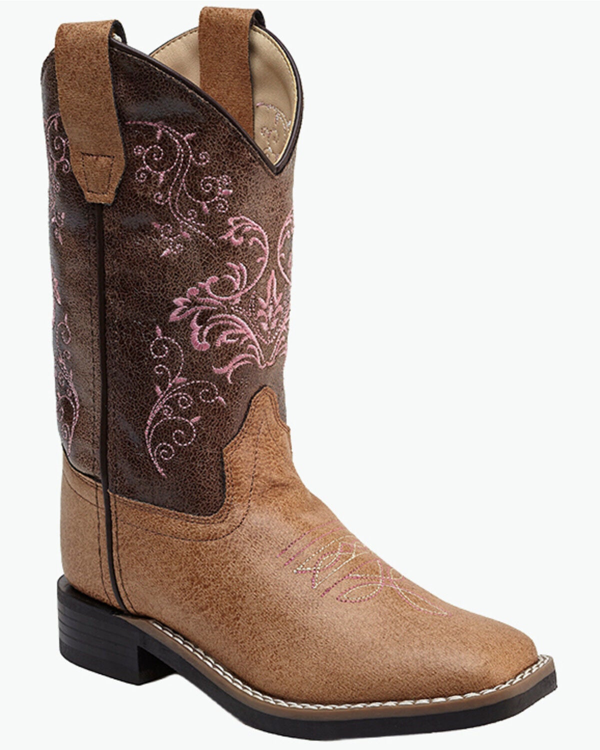 Image #1 - Old West Little Girls' Crackle Western Boots - Broad Square Toe, Tan, hi-res
