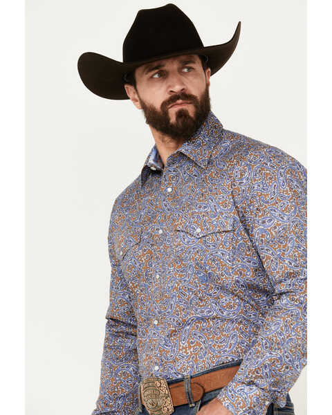 Image #3 - Roper Men's Amarillo Paisley Long Sleeve Pearl Snap Western Shirt, Brown, hi-res