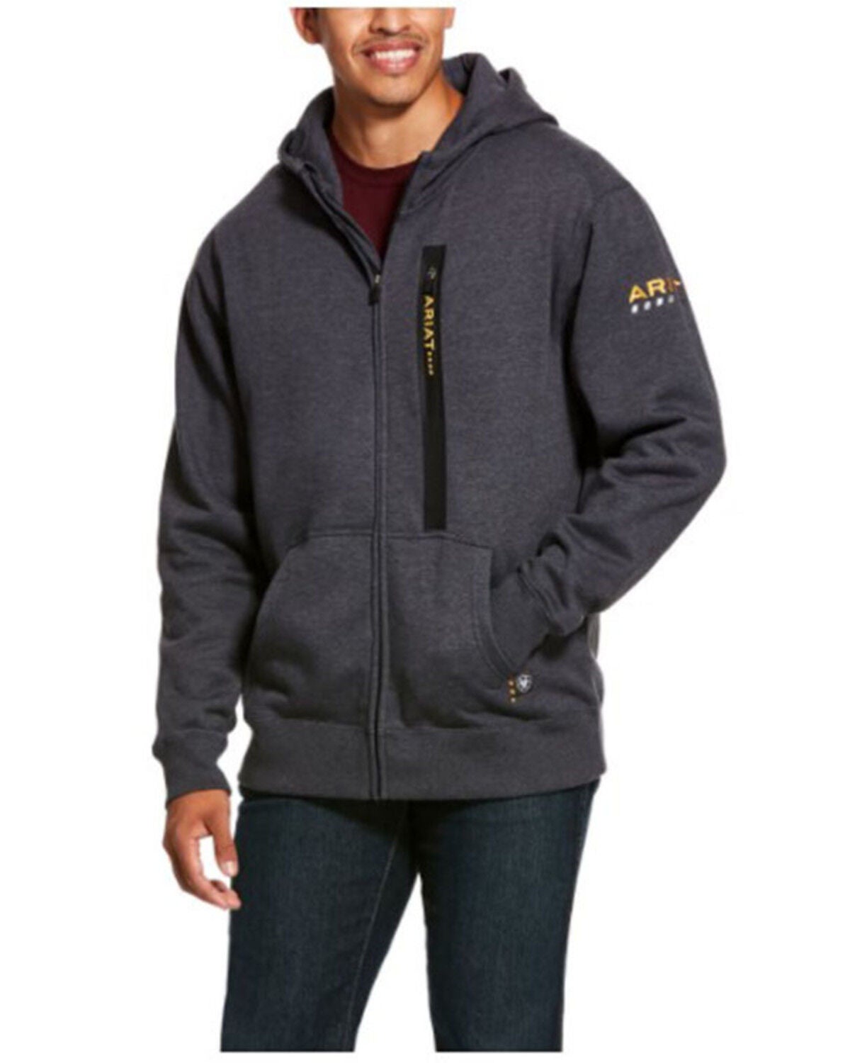Image #1 - Ariat Men's Heather Charcoal Rebar Workman Zip-Front Hooded Work Jacket, Charcoal, hi-res