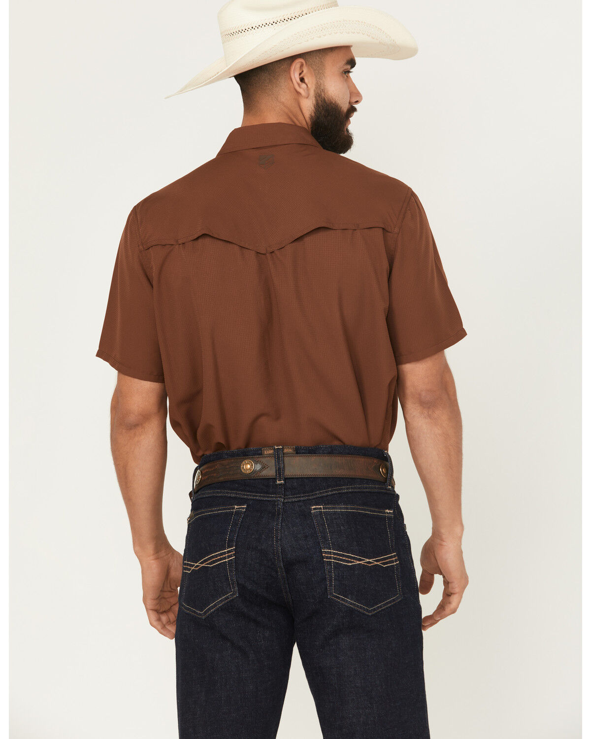 Image #4 - RANK 45® Men's Ridge Solid Short Sleeve Snap Performance Shirt, Rust Copper, hi-res