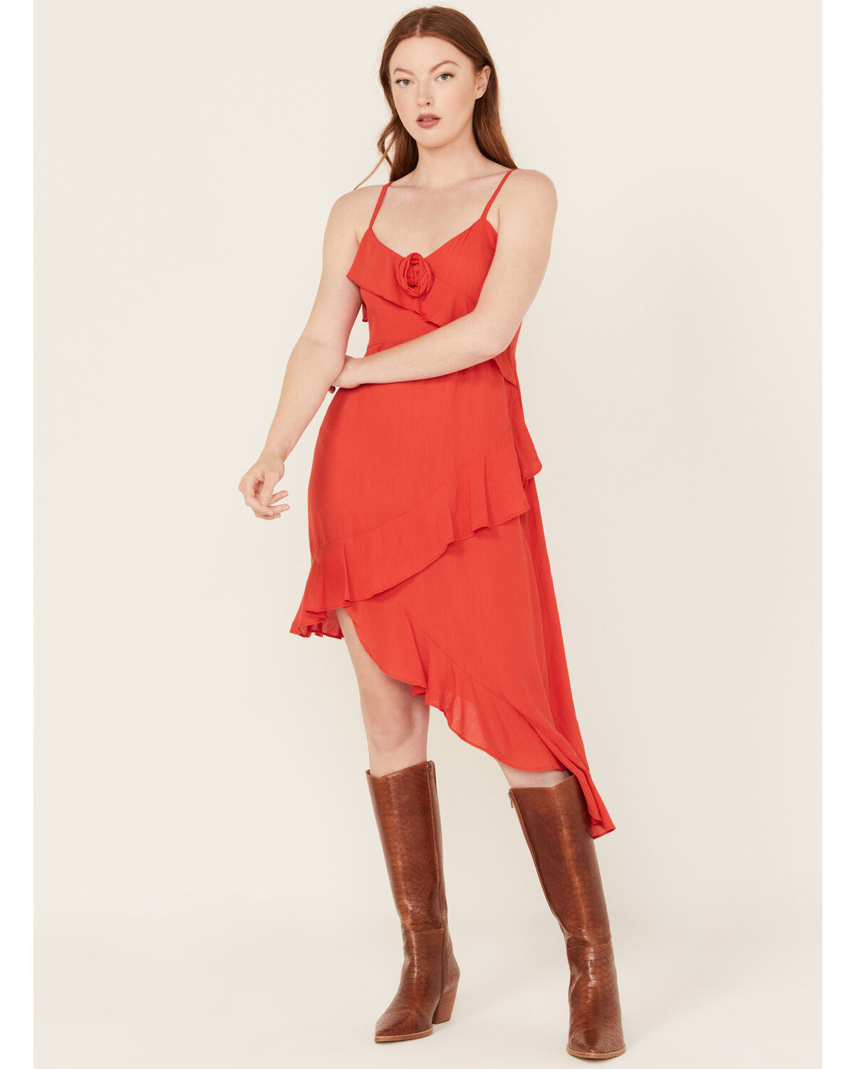 Image #1 - Angie Women's Solid Ruffle Hem Sleeveless Mini Dress, Red, hi-res