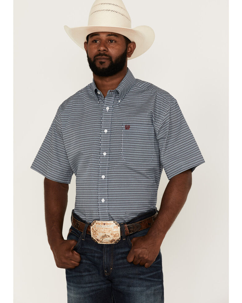 Cinch Men's Hourglass Geo Print Short Sleeve Button-Down Western Shirt , Grey, hi-res