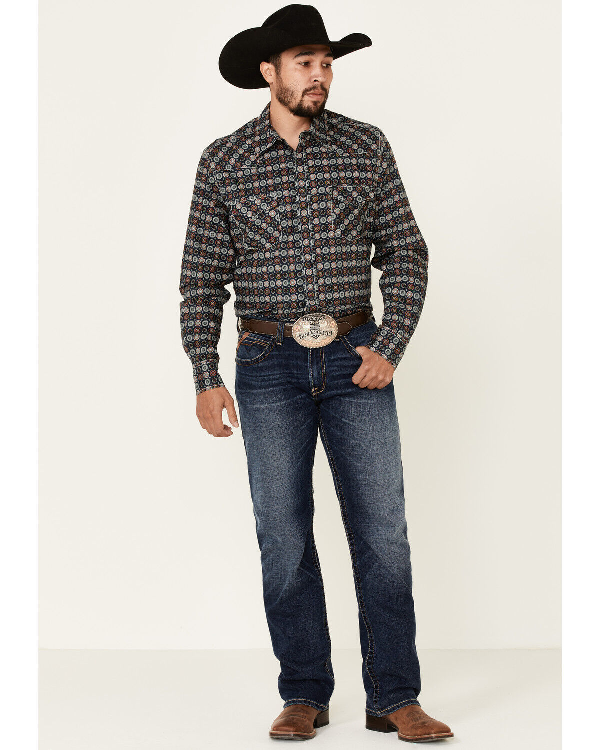 Image #2 - Cinch Men's Modern Fit Navy Large Geo Print Long Sleeve Western Shirt, Navy, hi-res