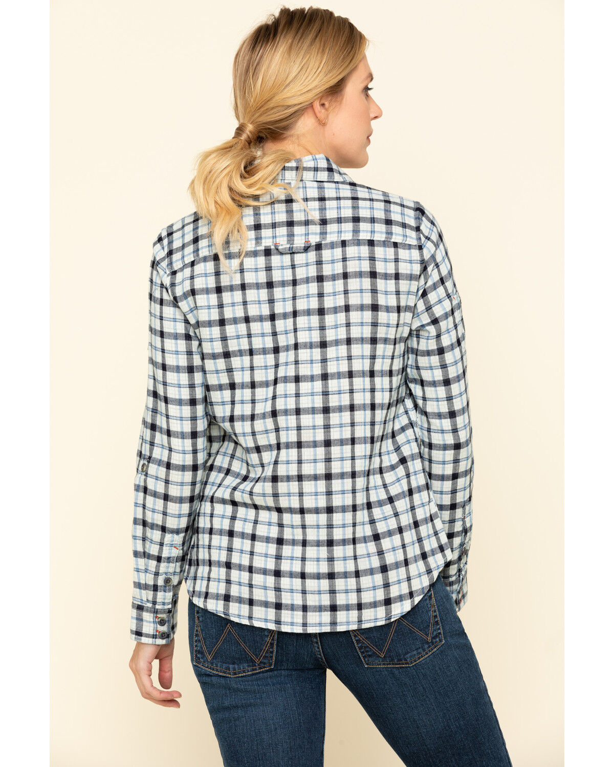 Image #2 - Dovetail Workwear Women's Plaid Print Long Sleeve Button Down Givens Work Shirt, Indigo, hi-res