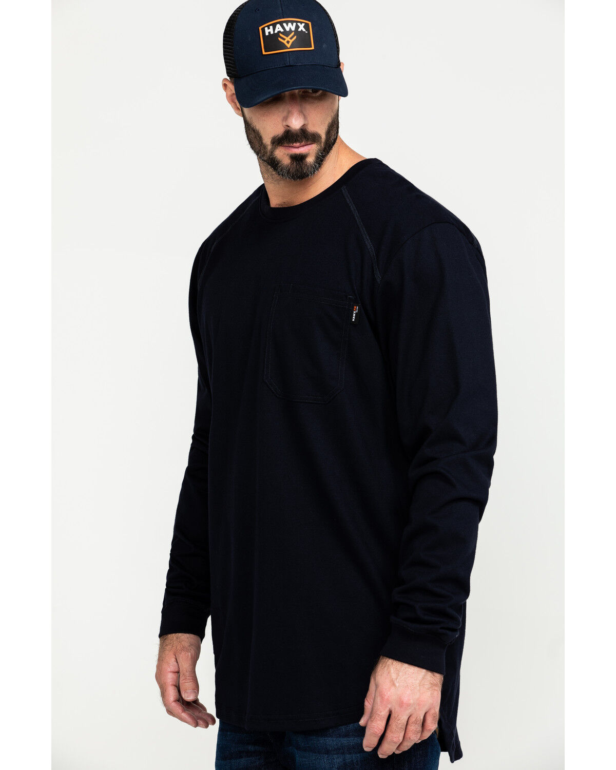Image #3 - Hawx Men's FR Pocket Long Sleeve Work T-Shirt - Tall, Navy, hi-res