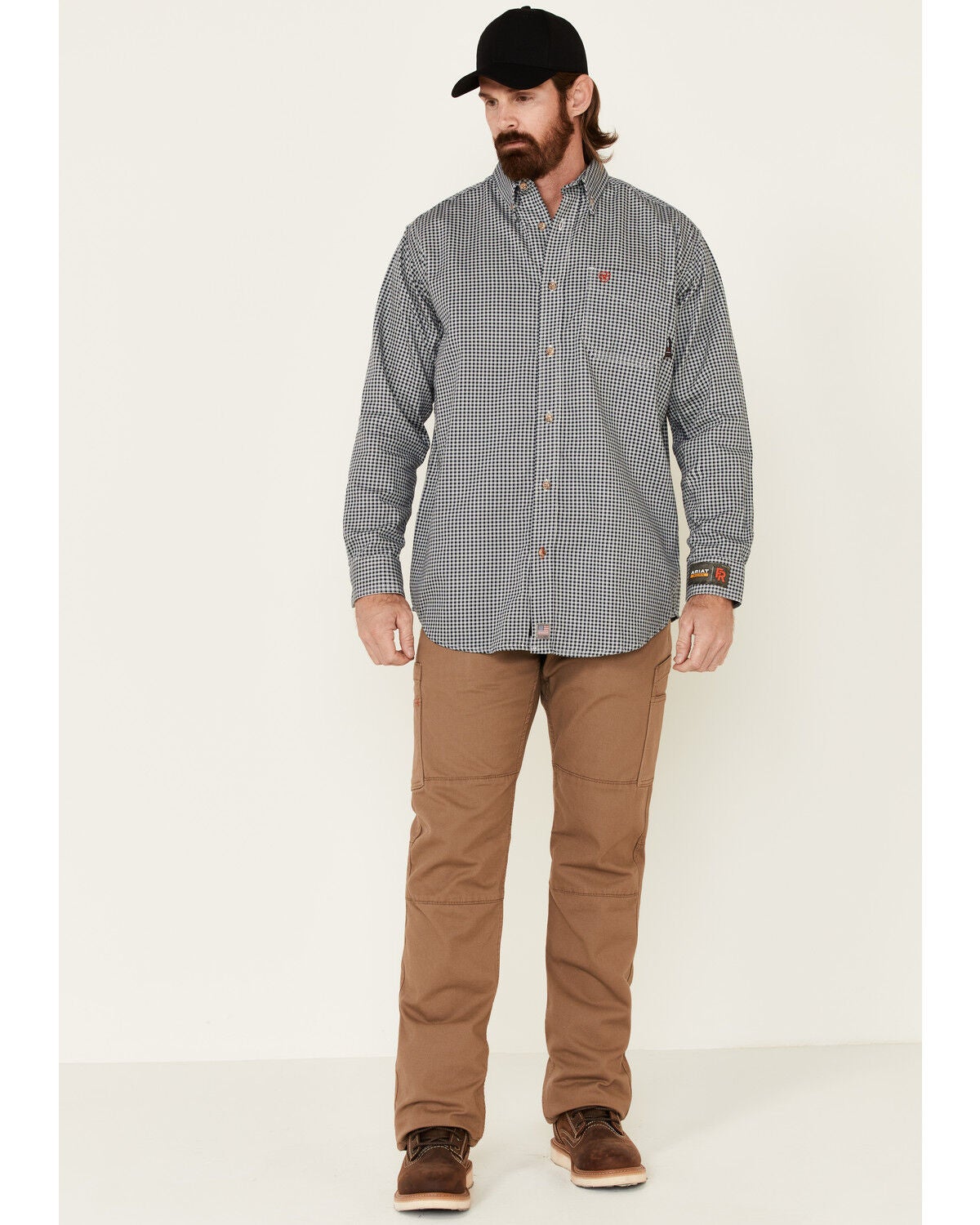 Image #2 - Ariat Men's FR Plaid Print Long Sleeves Button-Down Work Shirt - Big, Navy, hi-res