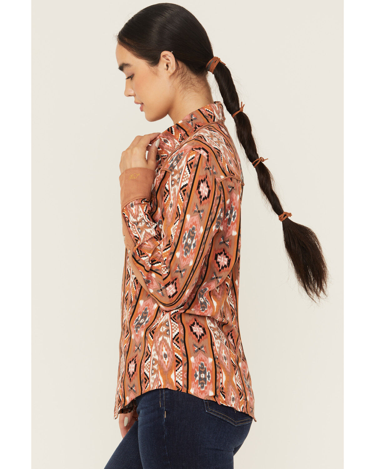 Image #3 - Wrangler x Lainey Wilson Women's Southwestern Print Long Sleeve Snap Western Shirt, Red, hi-res