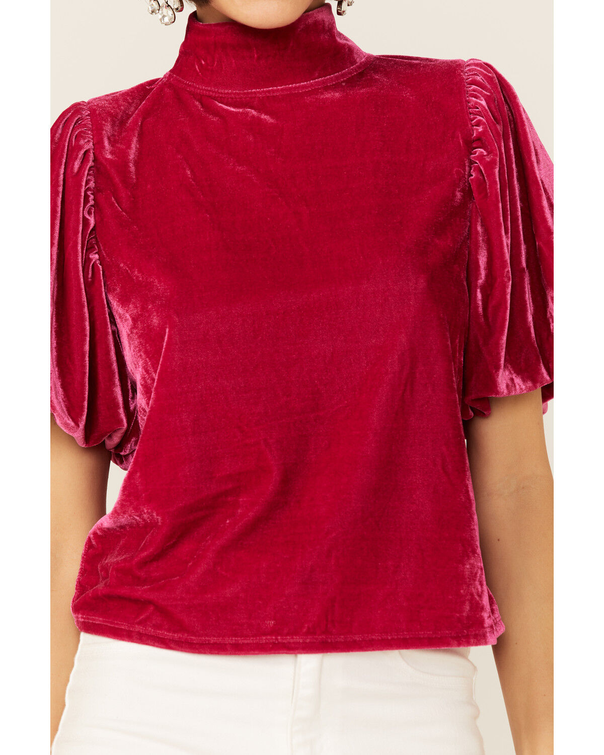 Image #2 - Free People Women's Velvet Knit Claudia Puff Short Sleeve Tee, Pink, hi-res