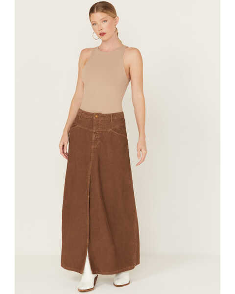 Free People Women's Come As You Are Corduroy Maxi Skirt , Chocolate, hi-res