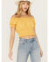 Image #1 - Cleo + Wolf Women's Knit Eyelet Smocked Crop Top, Light Yellow, hi-res
