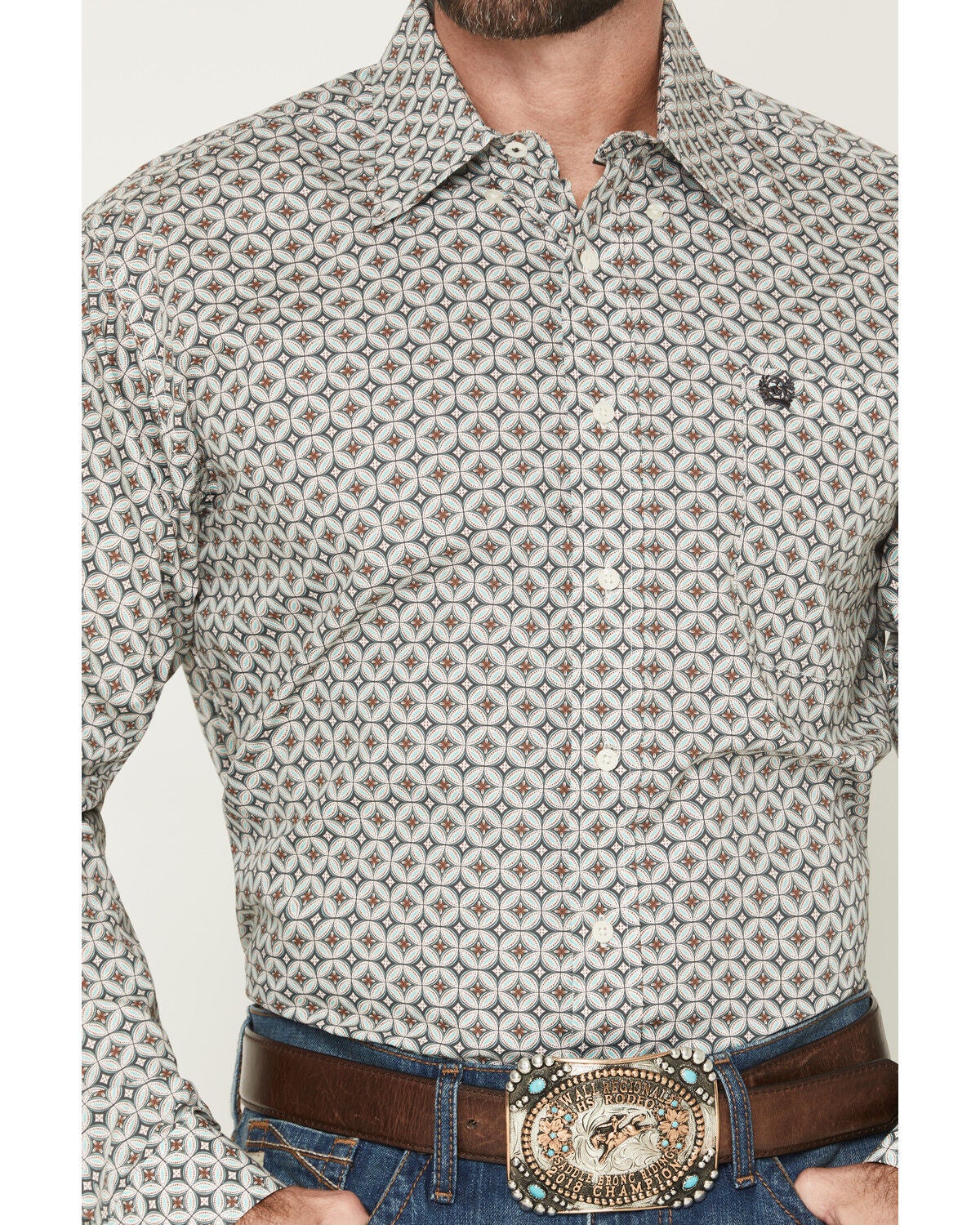 Image #3 - Cinch Men's Geo Print Long Sleeve Button-Down Western Shirt, Cream, hi-res