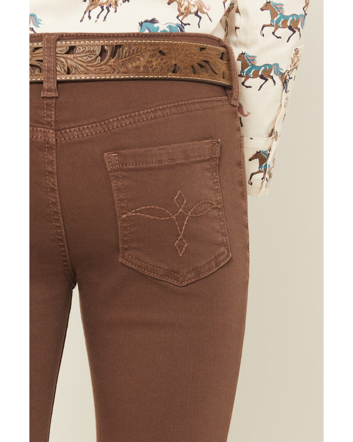 Image #4 - Shyanne Girls' Pull-On Flare Stretch Denim Jeans, Brown, hi-res