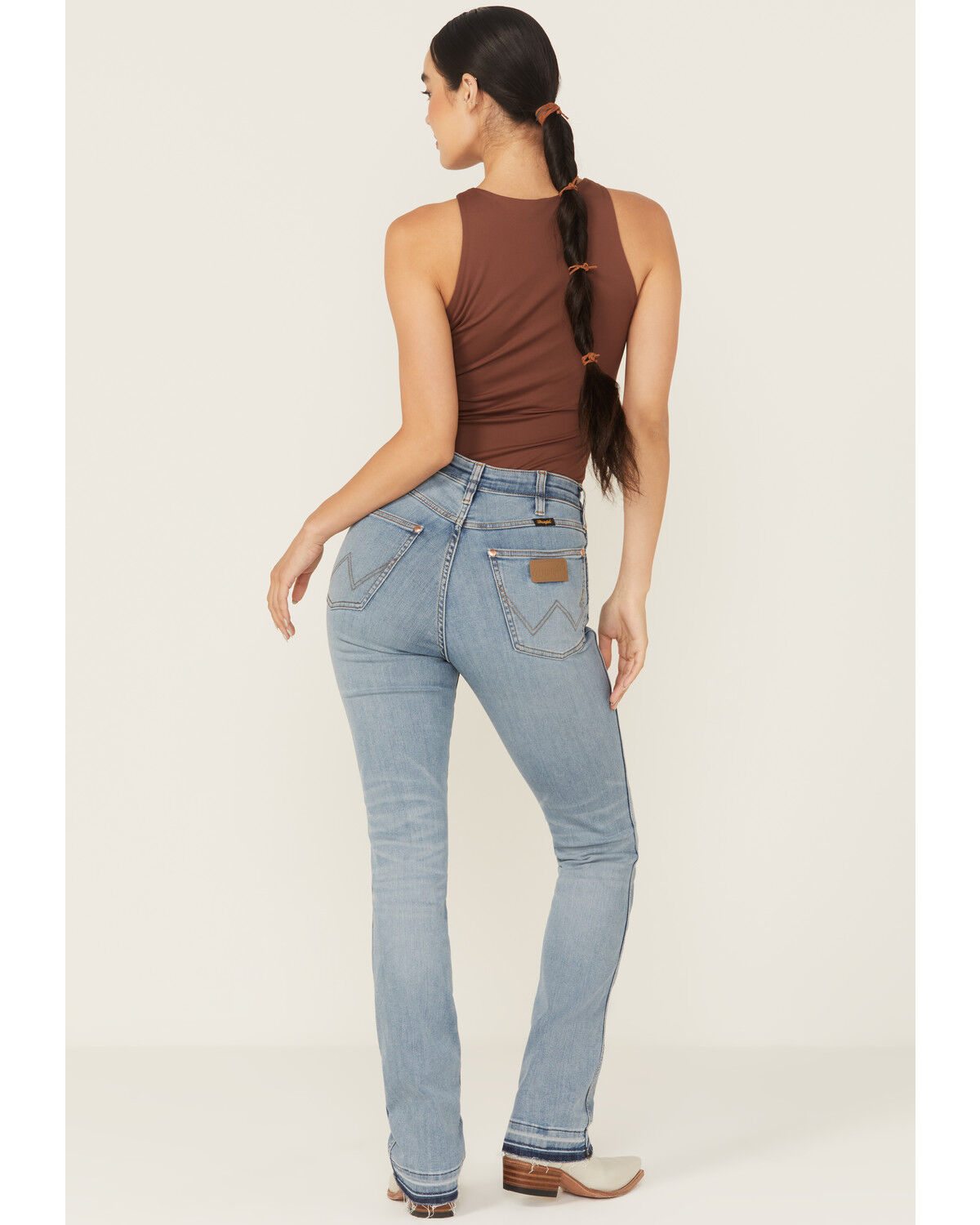 Image #4 - Wrangler X Lainey Wilson Women's Sky Medium Wash High Rise Boot Hugger Bootcut Stretch Denim Jeans, Medium Wash, hi-res