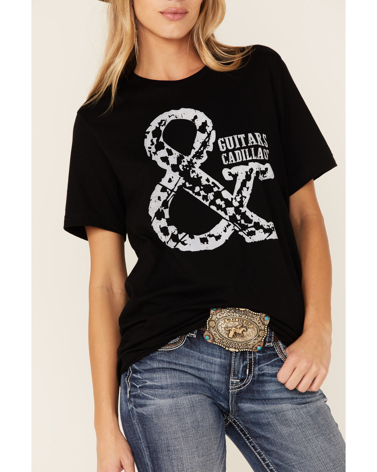 Image #2 - Ruby's Rubbish Women's Guitars & Cadillacs Graphic Short Sleeve Tee, Black, hi-res