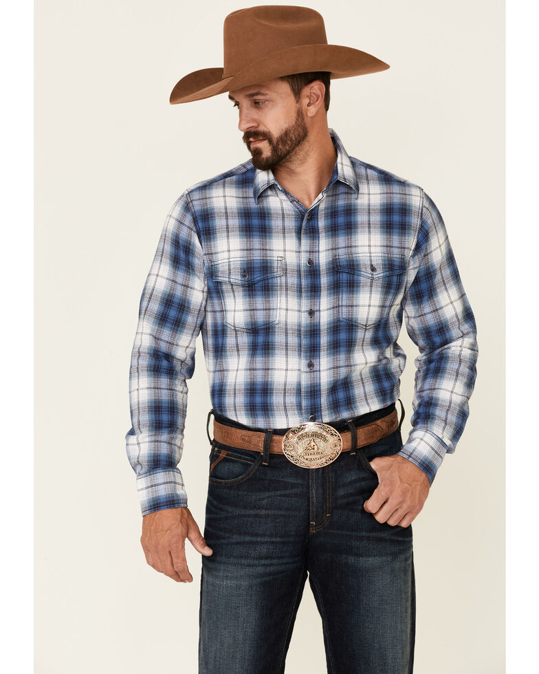 Wrangler Men's Retro Premium Large Plaid Long Sleeve Button-Down Western Shirt , Blue, hi-res