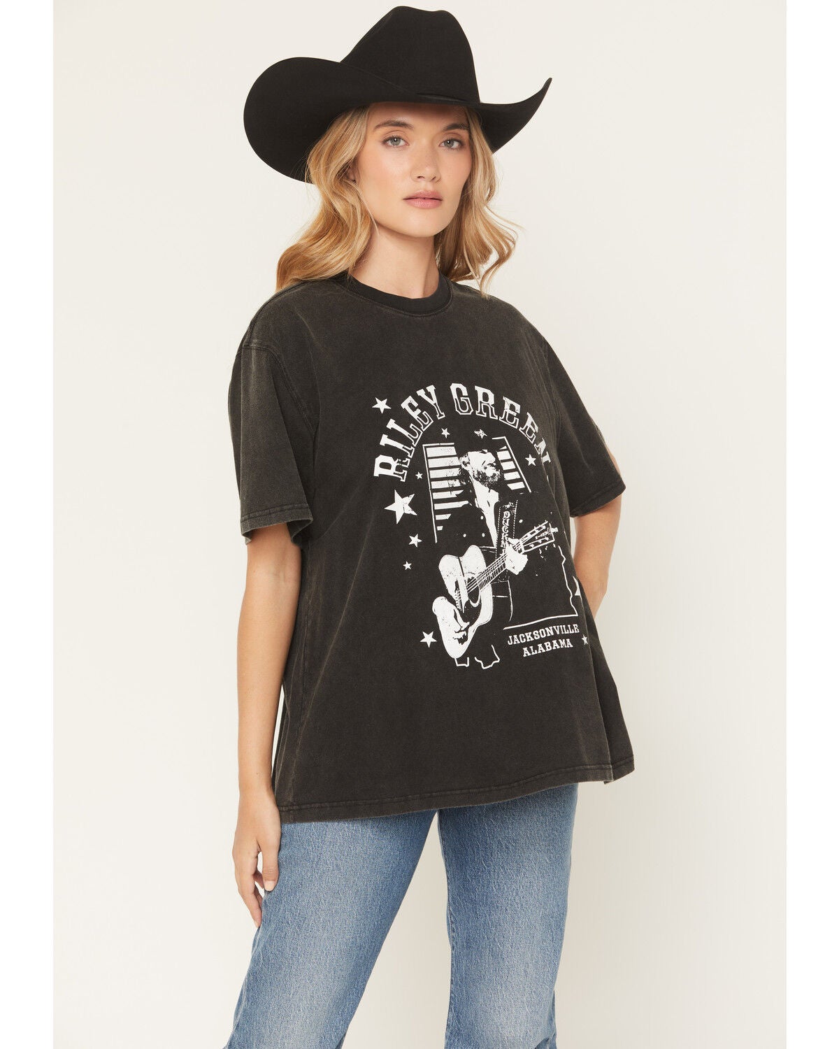 People of Leisure Women's Riley Green Guitar Oversized Short Sleeve Graphic Tee, Black, hi-res