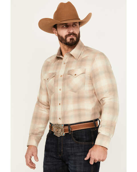 Image #2 - Pendleton Men's Canyon Plaid Print Long Sleeve Western Flannel Snap Shirt , Tan, hi-res