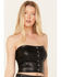 Image #3 - Vibrant Denim Women's Pleather Corset Bustier Top, Black, hi-res