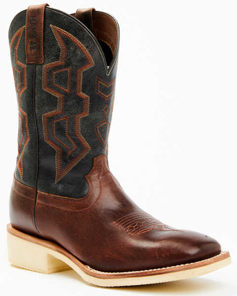 RANK 45 Men's Bullet Saddle Western Performance Boots - Broad Square Toe, Black/brown, hi-res