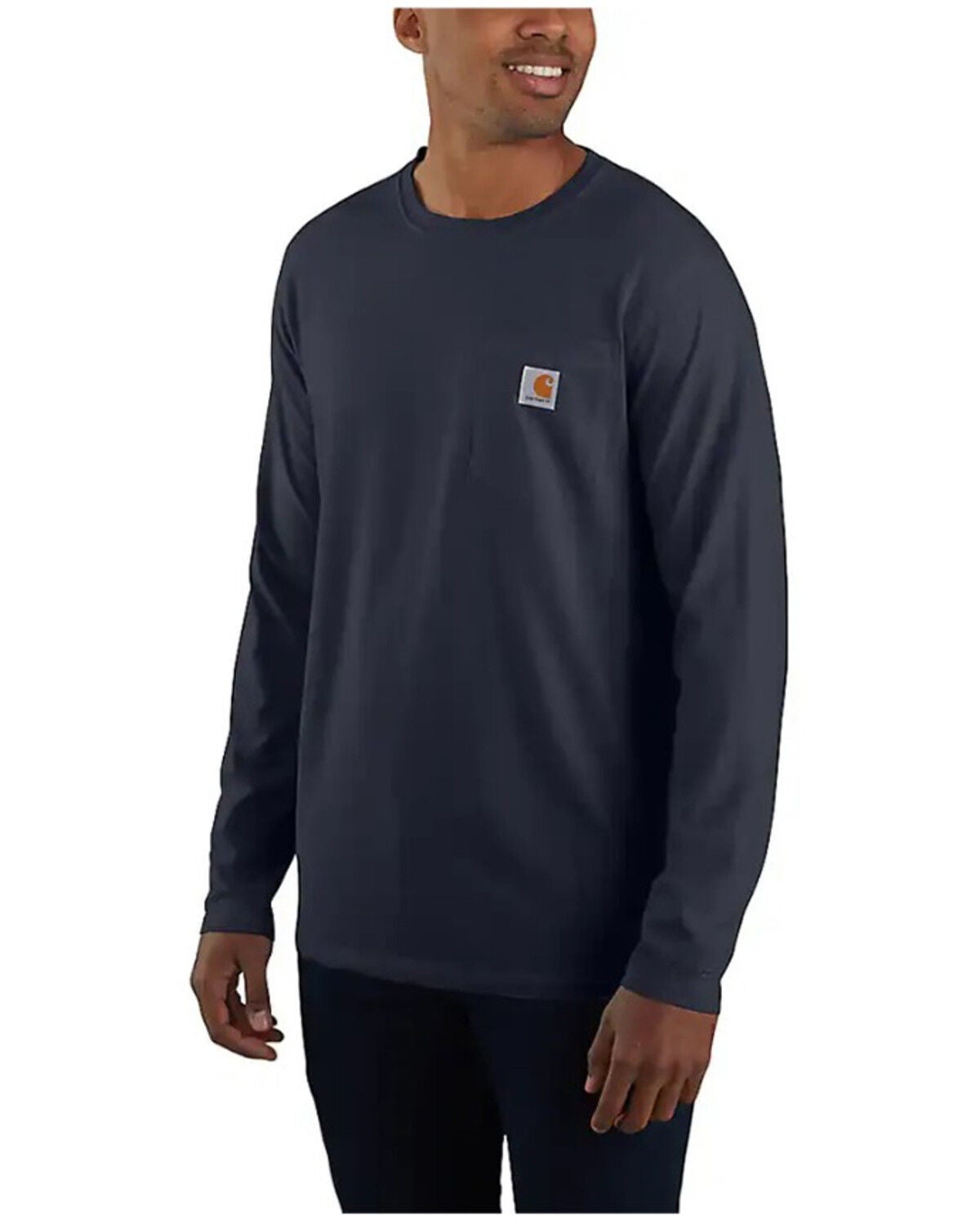 Carhartt Men's Force Relaxed Midweight Long Sleeve Pocket T-Shirt - Tall, Navy, hi-res