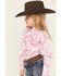 Image #2 - Cowgirl Hardware Girls' Bandana Print Long Sleeve Pearl Snap Stretch Western Shirt, Pink, hi-res
