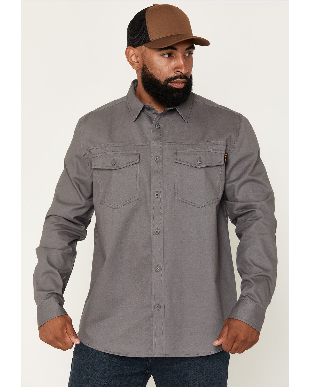 Image #3 - Hawx Men's All Out Solid Twill Long Sleeve Button-Down Work Shirt - Tall, Dark Grey, hi-res