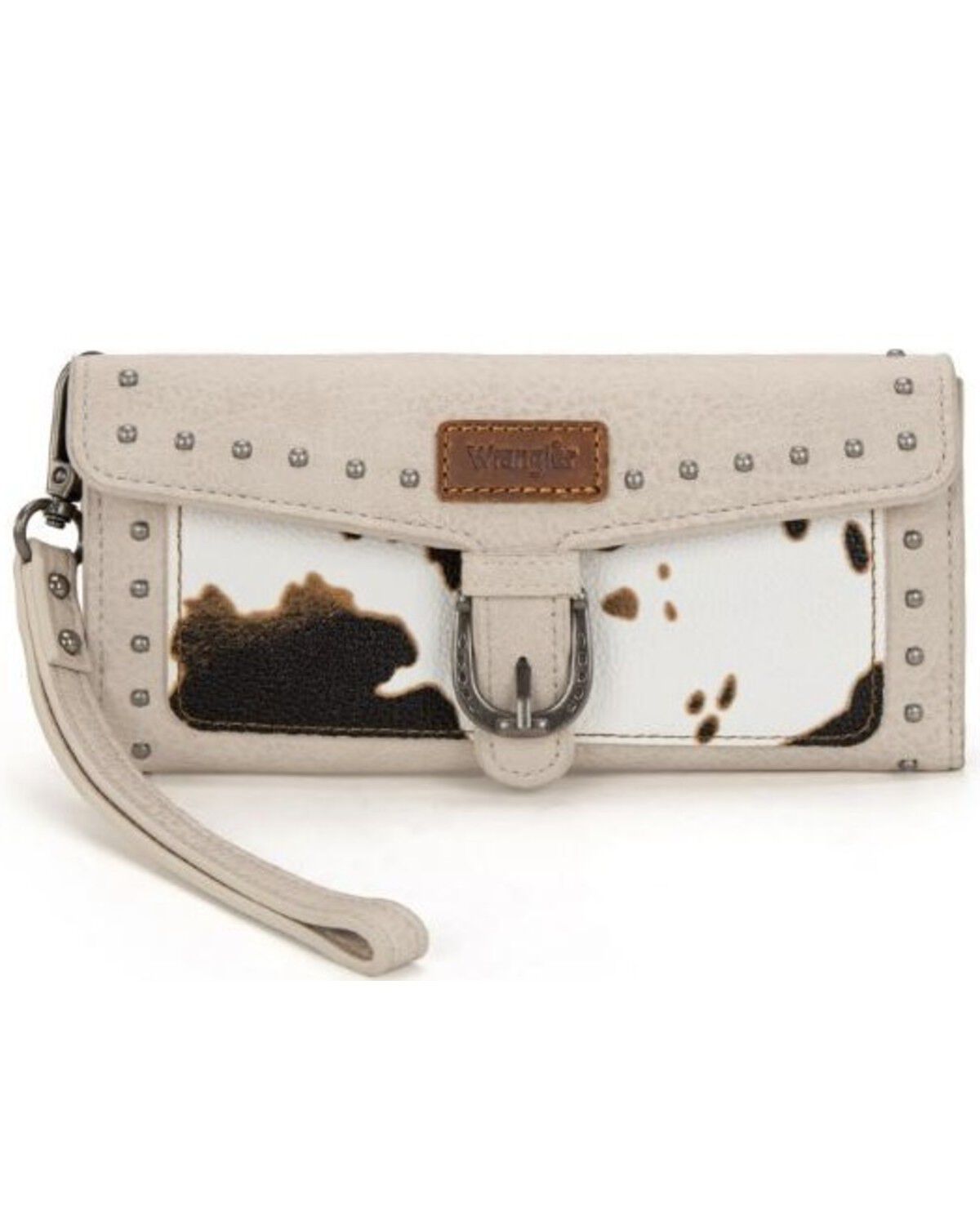 Wrangler Women's Cow Print Tri-Fold Wristlet Wallet, Beige, hi-res