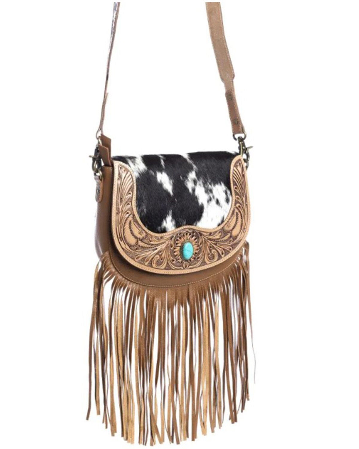 Myra Bag Women's Tamaya Trail Hand Tooled Crossbody Bag, Brown, hi-res