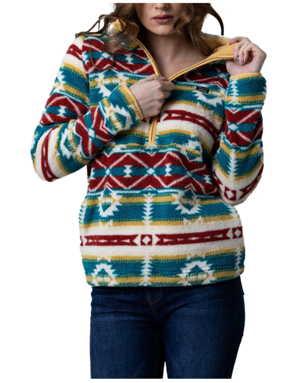 Image #2 - Kimes Ranch Women's Southwestern Print Sherpa Pullover, Red, hi-res