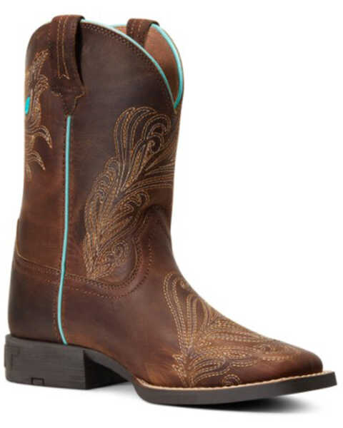 Image #1 - Ariat Girls' Bright Eyes II Hat Leather Boot - Broad Square Toe, Brown, hi-res
