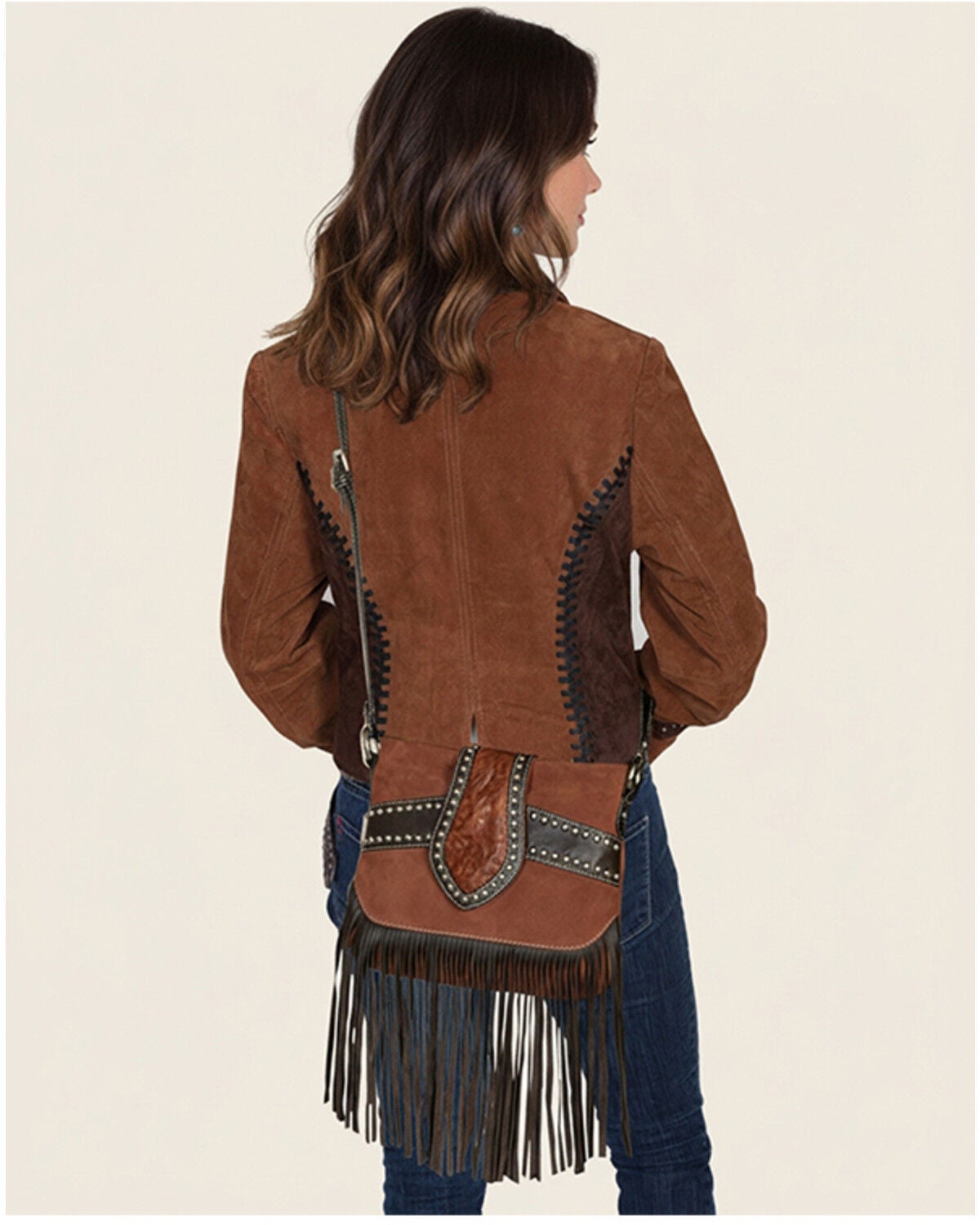 Image #1 - Scully Women's Suede Trim Fringe Handbag, Brown, hi-res