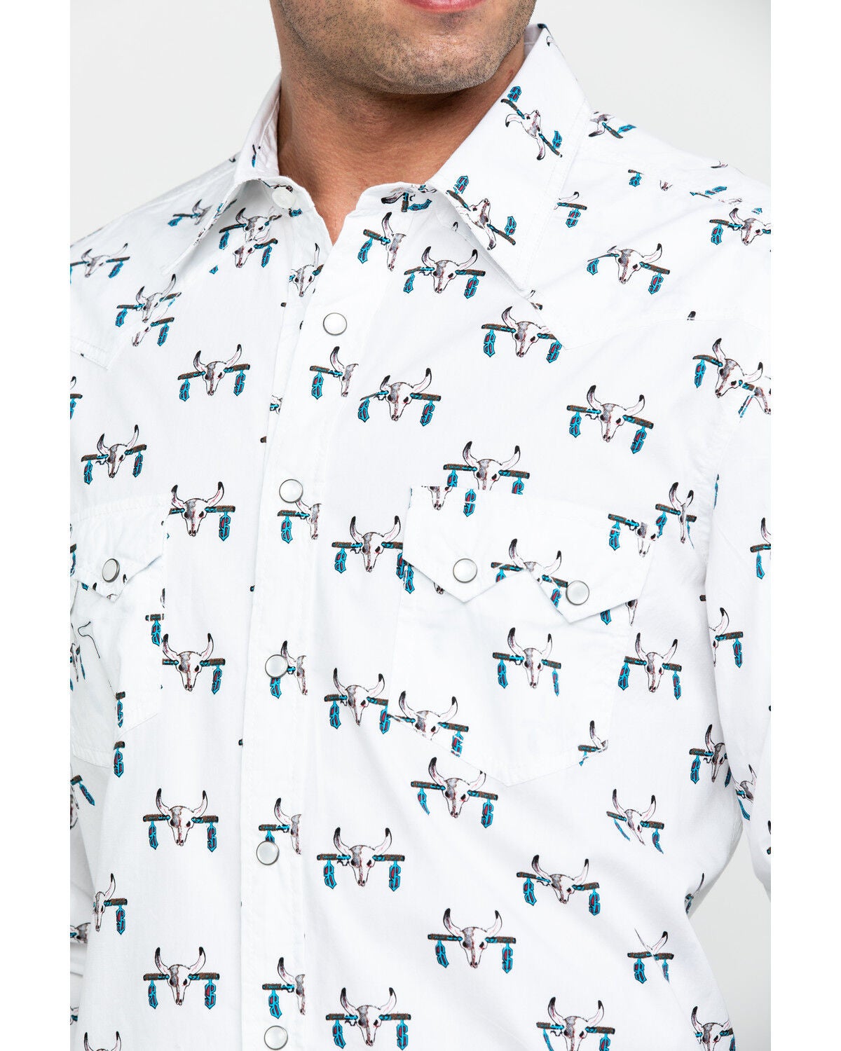 Image #4 - Rock & Roll Denim Men's Bull Skull Print Long Sleeve Western Shirt, , hi-res