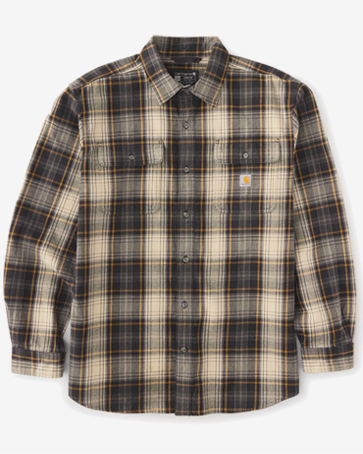 Image #3 - Carhartt Men's Hubbard Loose Fit Heavyweight Plaid Print Long Sleeve Flannel Shirt, Black, hi-res