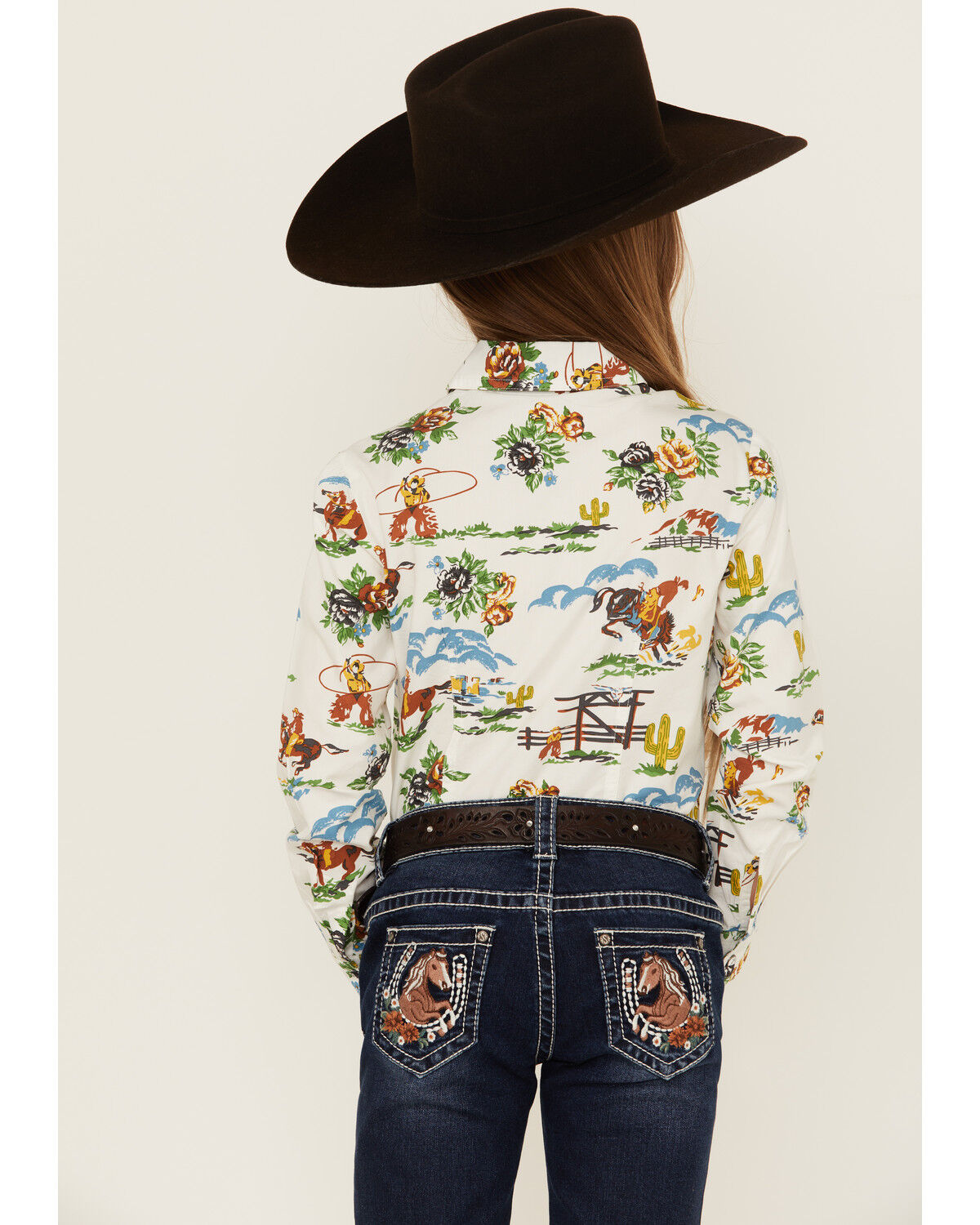 Image #4 - Cruel Girl Girls' Printed Long Sleeve Rhinestone Snap Western Shirt, Cream, hi-res