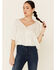 Image #1 - Angie Women's Embroidered Button-Down Long Sleeve Flowy Top, White, hi-res