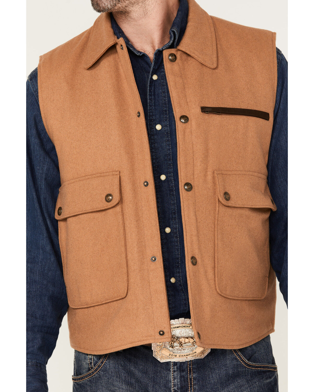 Image #3 - Cripple Creek Men's Snap Front Concealed Carry Wool Vest, Camel, hi-res