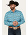 Image #1 - Rodeo Clothing Men's Boot Barn Exclusive Southwestern Print Long Sleeve Snap Western Shirt, Turquoise, hi-res