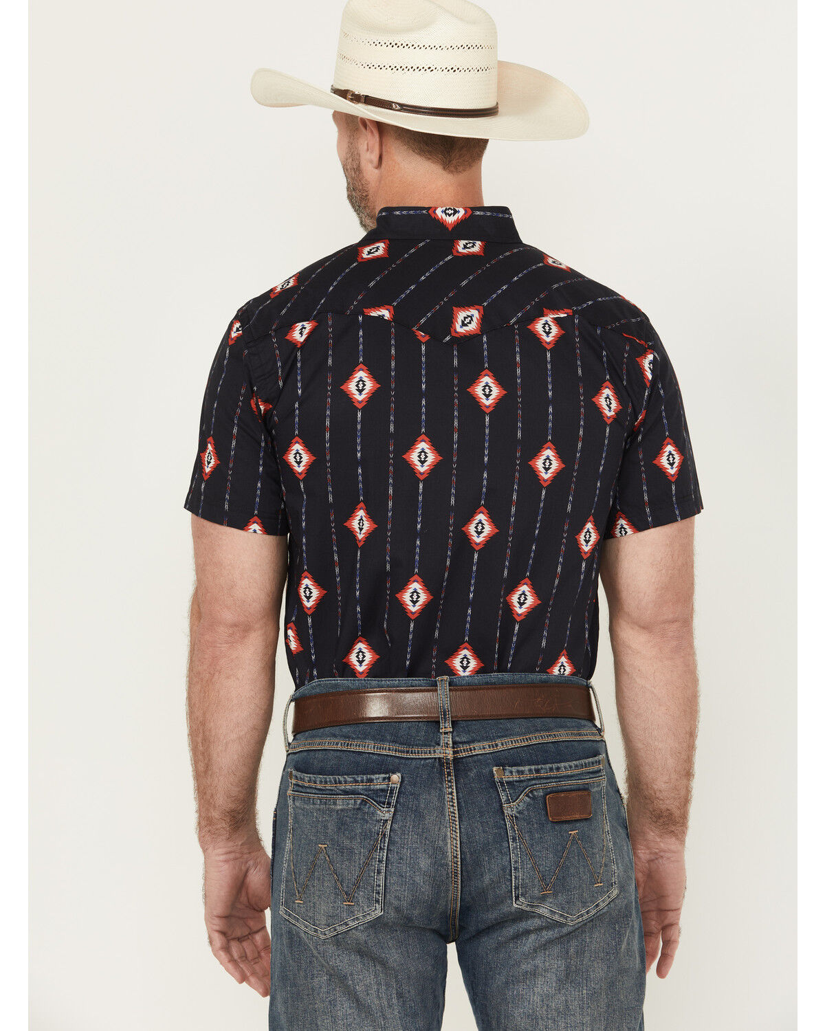 Image #4 - Panhandle Men's Geo Print Short Sleeve Snap Western Shirt, Black, hi-res