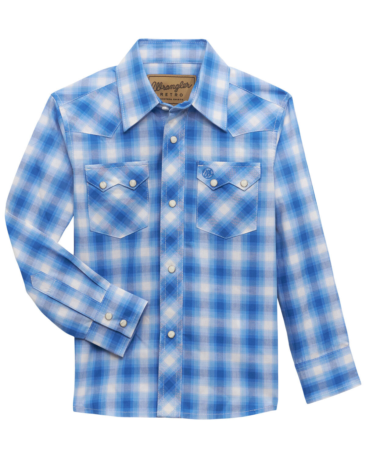 Image #1 - Wrangler Retro Boys' Plaid Print Long Sleeve Snap Western Shirt, Blue, hi-res