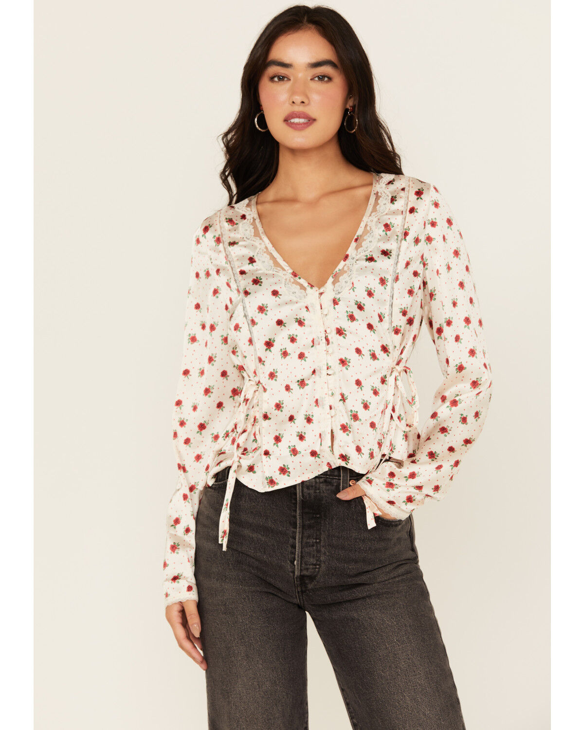 Image #1 - Free People Women's Field of Roses Long Sleeve Top, Ivory, hi-res