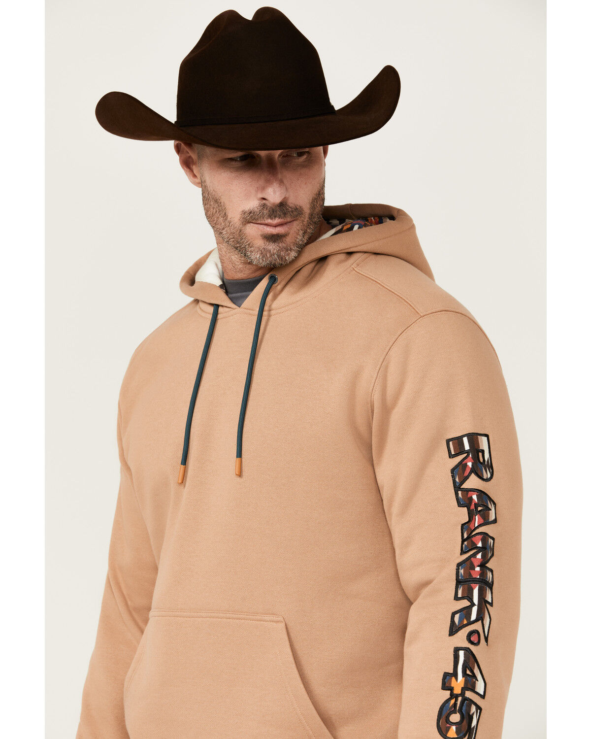 Image #2 - RANK 45® Men's Logo Southwestern Print Hooded Sweatshirt, Tan, hi-res