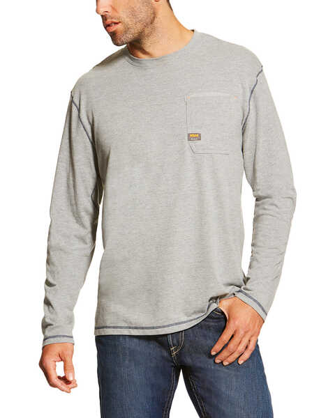 Image #1 - Ariat Men's Rebar Long Sleeve Pocket T-Shirt- Big, Grey, hi-res