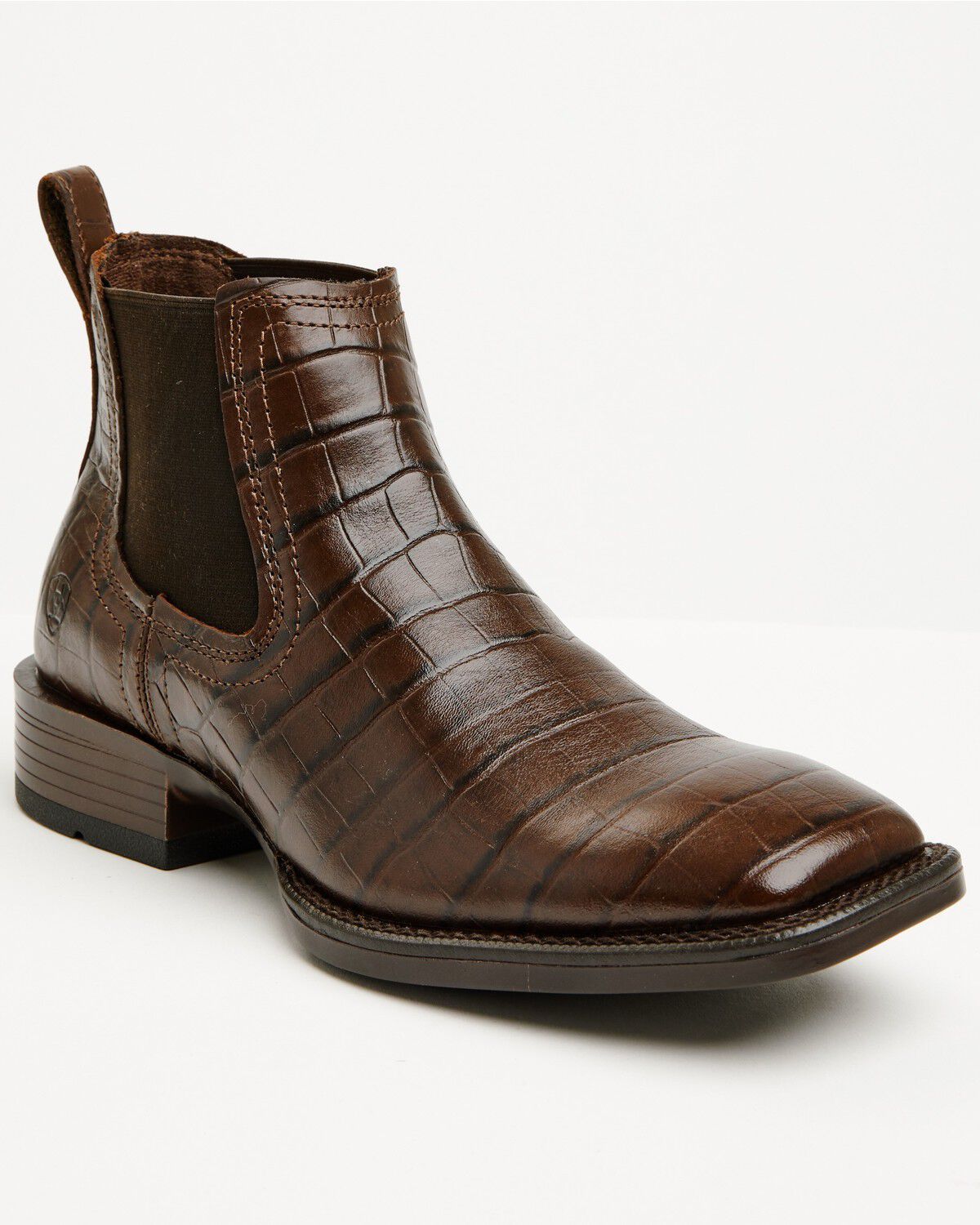 Ariat Men's Booker Crocodile Print Chelsea Boots - Broad Square Toe, Chocolate, hi-res