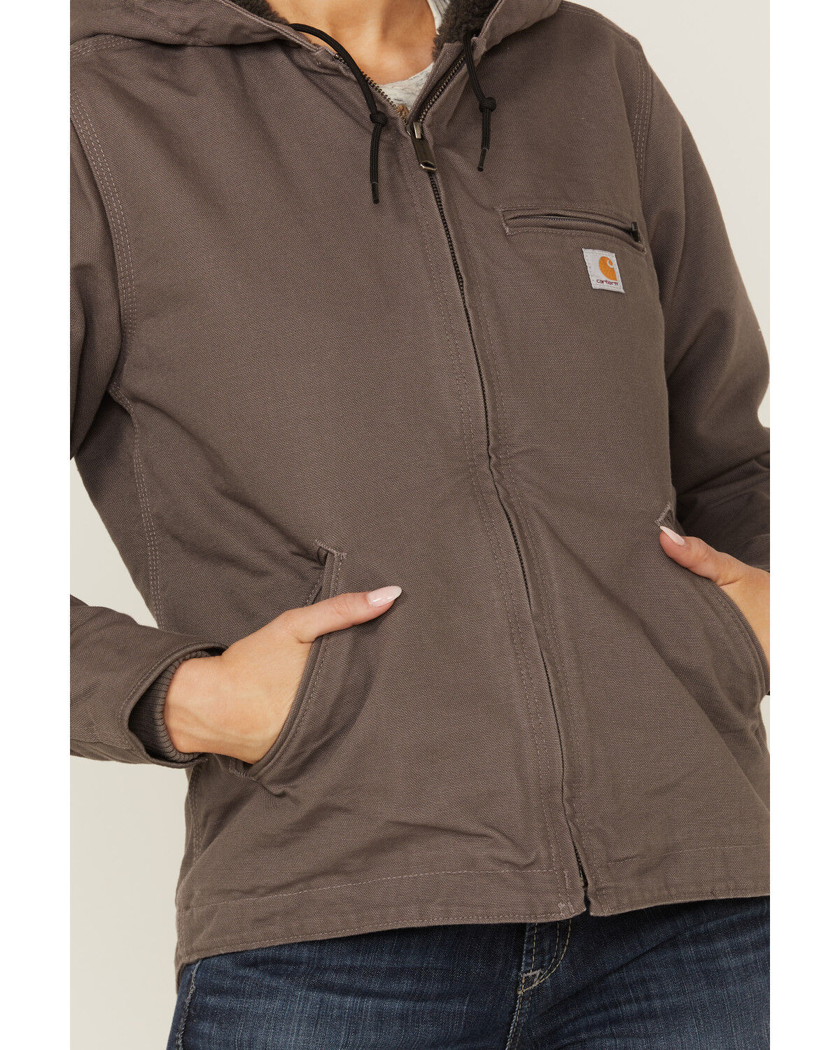 Image #3 - Carhartt Women's Taupe Washed Duck Sherpa-Lined Jacket, Taupe, hi-res