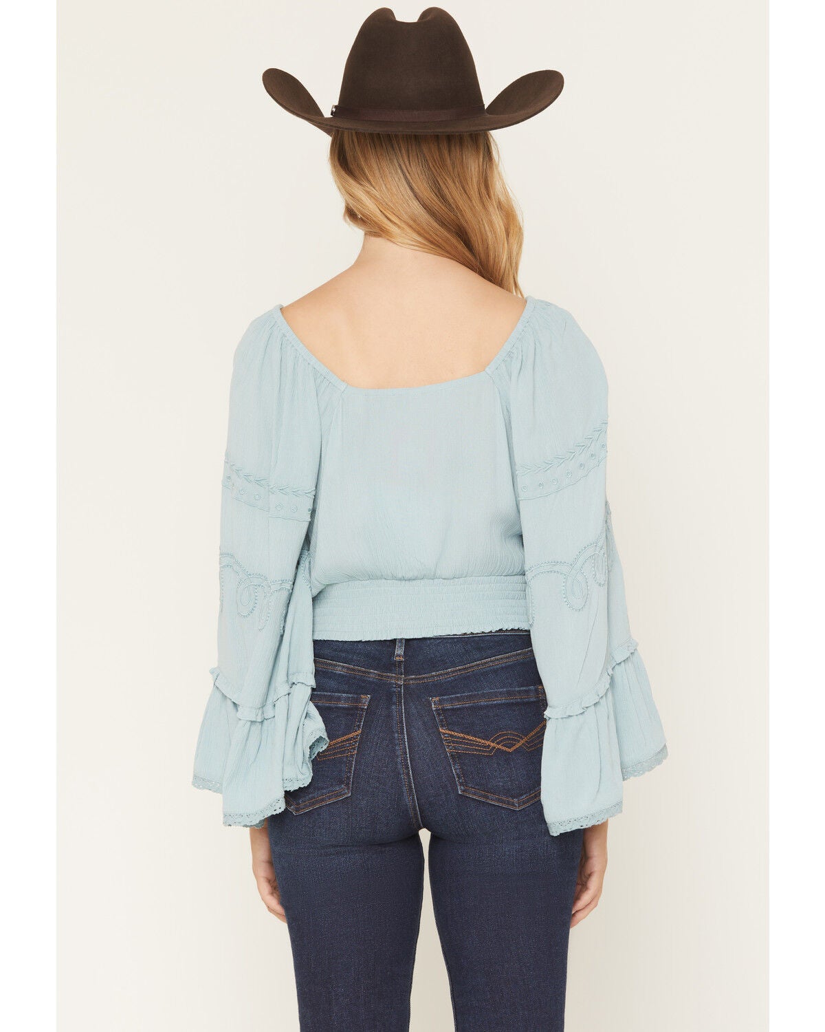 Image #4 - Shyanne Women's Pearl Embroidered Long Bell Sleeve Shirt, Aqua, hi-res